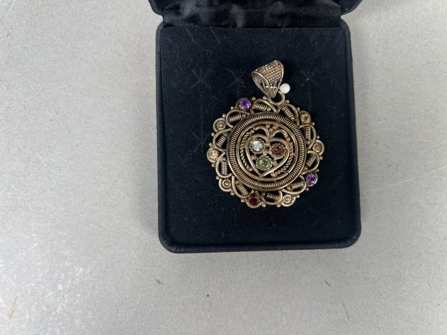 Image for Antique Sterling Silver Gemstone Pendant with Amethyst, Sapphire, Peridot, Garnet & Citron