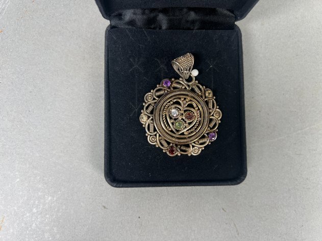 Image for Antique Sterling Silver Gemstone Pendant with Amethyst, Sapphire, Peridot, Garnet & Citron
