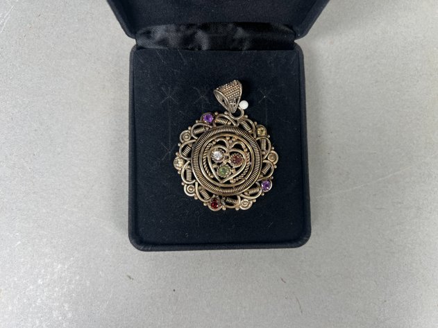 Image for Antique Sterling Silver Gemstone Pendant with Amethyst, Sapphire, Peridot, Garnet & Citron