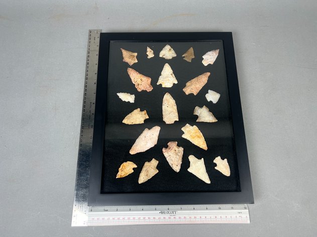 Image for (20) Quality Frame of Native American Projectile Points from the Deep South Including Bolen Bevel, Kirk, Kirk Corner Notch & Other Quality Stemmed Points in Coastal Plains Chert & Milky Quartz