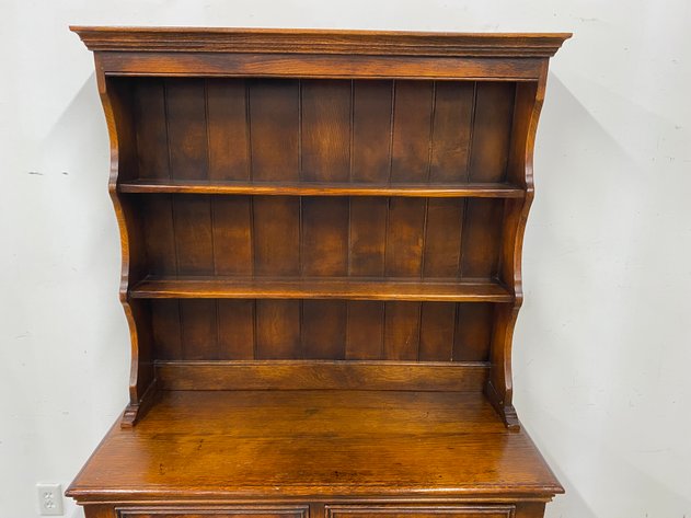 Image for Antique Oak Hutch Cabinet with Open Shelving & Lower Storage