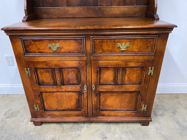 Image for Antique Oak Hutch Cabinet with Open Shelving & Lower Storage