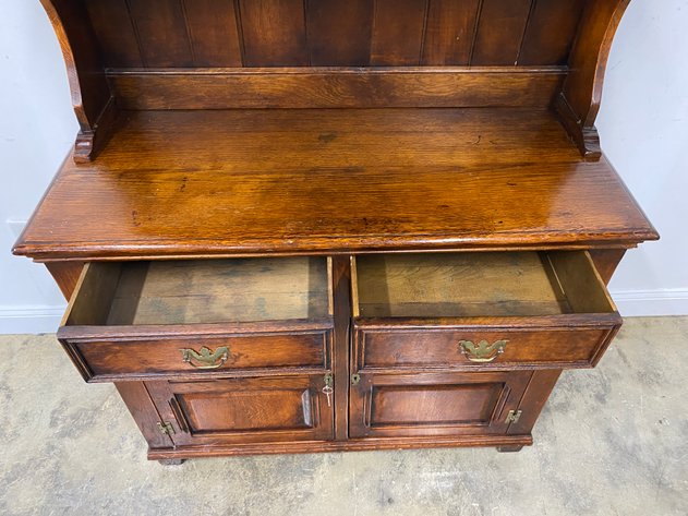 Image for Antique Oak Hutch Cabinet with Open Shelving & Lower Storage