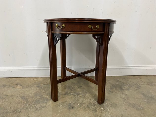 Image for Vintage Lane Chinese Chippendale Style Round Accent Table with Drawer