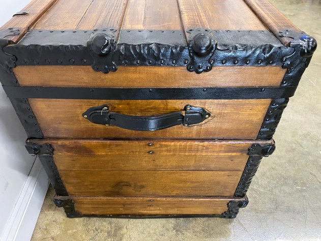Image for Antique Refurbished Flat Top Steamer Trunk with Lined Interior & Lift Out Tray