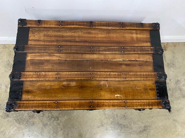 Image for Antique Refurbished Flat Top Steamer Trunk with Lined Interior & Lift Out Tray
