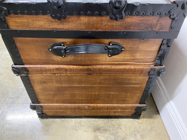 Image for Antique Refurbished Flat Top Steamer Trunk with Lined Interior & Lift Out Tray