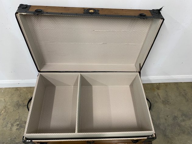 Image for Antique Refurbished Flat Top Steamer Trunk with Lined Interior & Lift Out Tray