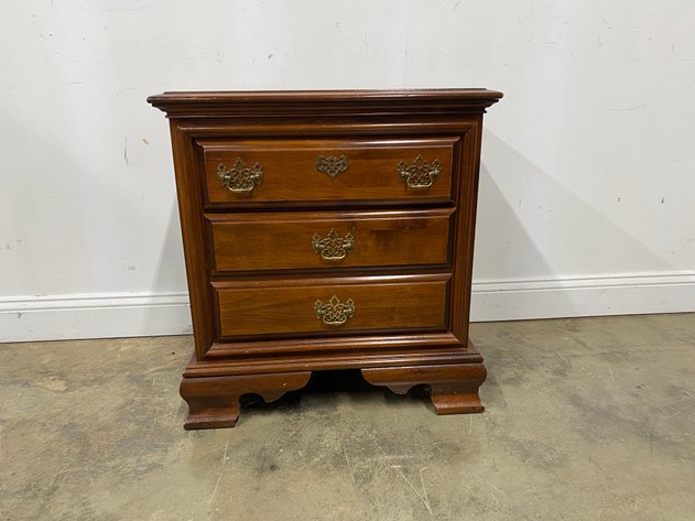 Image for Vintage Traditional Style Two Drawer Nightstand with Brass Hardware