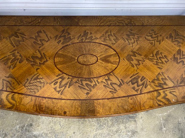 Image for Vintage Traditional Style Sofa Table with Ornate Trim & Glass Inset Top