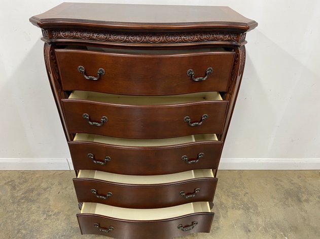 Image for Cortinella Cherry Finish Five Drawer Chest with Carved Trim