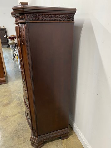 Image for Cortinella Cherry Finish Five Drawer Chest with Carved Trim