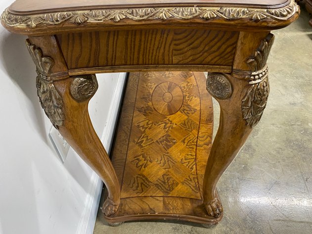Image for Vintage Traditional Style Sofa Table with Ornate Trim & Glass Inset Top