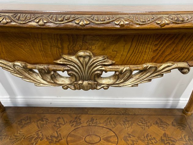 Image for Vintage Traditional Style Sofa Table with Ornate Trim & Glass Inset Top