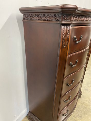 Image for Cortinella Cherry Finish Five Drawer Chest with Carved Trim