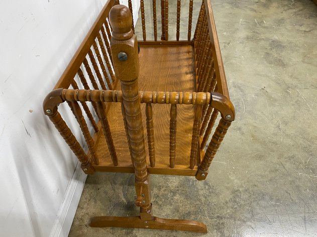 Image for Vintage Jenny Lind Style Wooden Baby Cradle with Rocking Base
