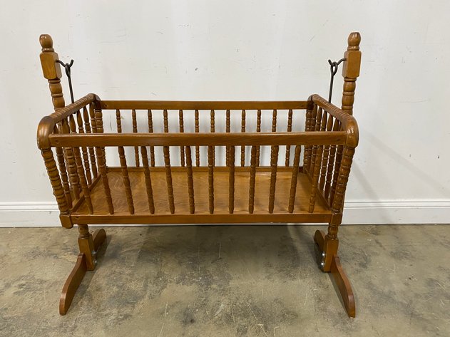 Image for Vintage Jenny Lind Style Wooden Baby Cradle with Rocking Base