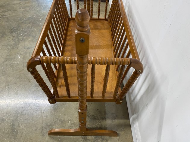 Image for Vintage Jenny Lind Style Wooden Baby Cradle with Rocking Base