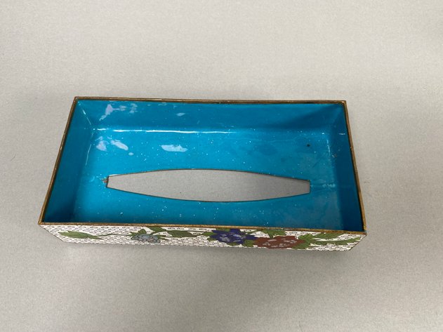 Image for Collection of (8) Assorted Brass Candlesticks with Chinese Cloisonne Tissue Box Cover