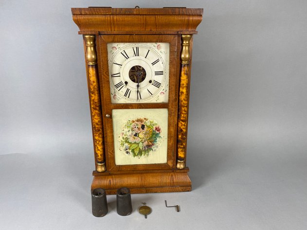 Image for Antique Seth Thomas Ogee Shelf Clock with Reverse-Painted Glass Panel