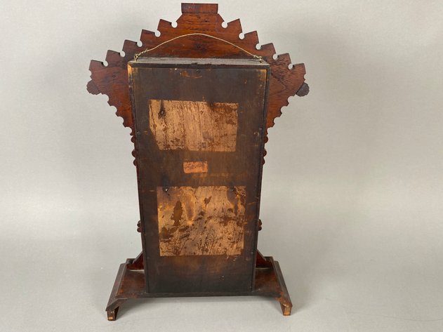 Image for Antique Victorian Walnut Gingerbread Parlor Mantel Clock with Reverse-Painted Glass Door