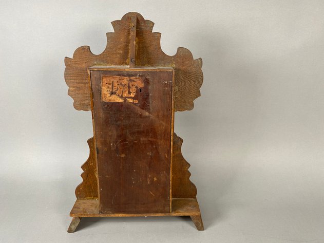 Image for Antique E. Ingraham Pressed Oak Gingerbread Mantle Clock with Reverse-Painted Glass Door