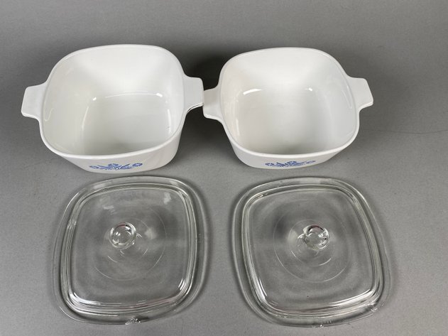 Image for Collection of (4) Vintage Corning Ware Casserole Dishes Including Blue Cornflower & Spice of Life with (3) Glass Lids