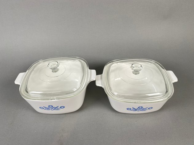 Image for Collection of (4) Vintage Corning Ware Casserole Dishes Including Blue Cornflower & Spice of Life with (3) Glass Lids