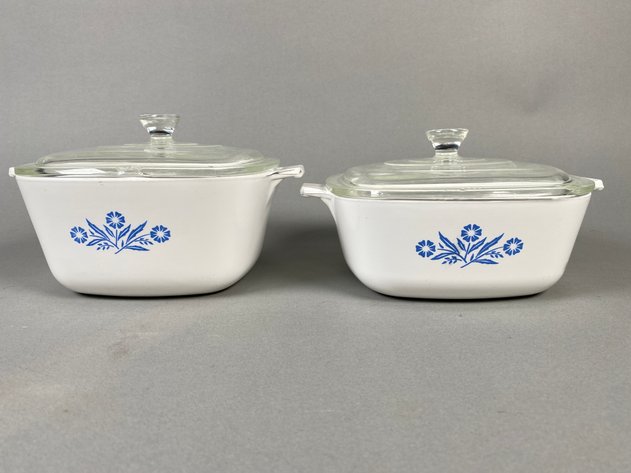 Image for Collection of (4) Vintage Corning Ware Casserole Dishes Including Blue Cornflower & Spice of Life with (3) Glass Lids