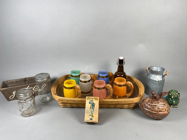Image for Collection Vintage Country Kitchen  Décor Including Longaberger Basket, Siesta Ware  Mugs, Atlas EZ Seal Jar & More