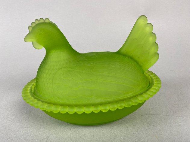Image for Vintage Indiana Glass Lime Green Hen on Nest, Stewart B. McCulloch Rooster Dish & Assorted Chicken Decor