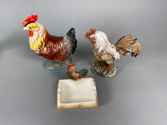 Image for Vintage Indiana Glass Lime Green Hen on Nest, Stewart B. McCulloch Rooster Dish & Assorted Chicken Decor
