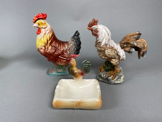Image for Vintage Indiana Glass Lime Green Hen on Nest, Stewart B. McCulloch Rooster Dish & Assorted Chicken Decor