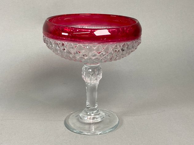 Image for Vintage Fenton Silver Crest Basket, Pilgrim Cranberry Glass Creamers & Indiana Glass Ruby Flash Compote