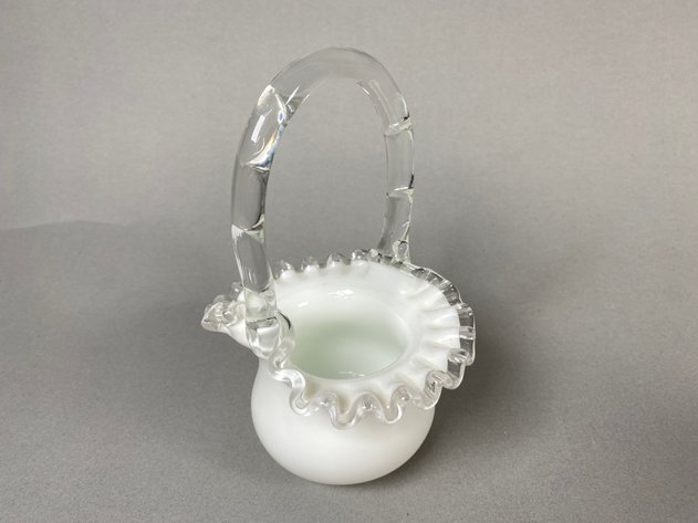 Image for Vintage Fenton Silver Crest Basket, Pilgrim Cranberry Glass Creamers & Indiana Glass Ruby Flash Compote