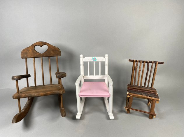 Image for Collection of Vintage Children's Doll Furniture Including Wooden Cradle, Bed, Rocking Chairs & Cabinet