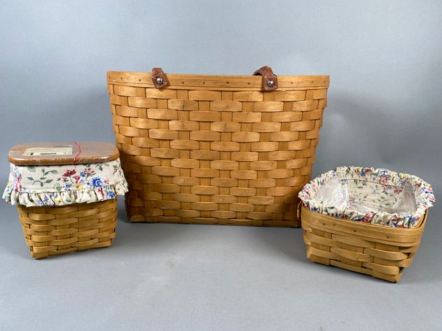 Image for Collection of  Longaberger Baskets Including Boardwalk Tote, Bread Basket & Tissue Basket