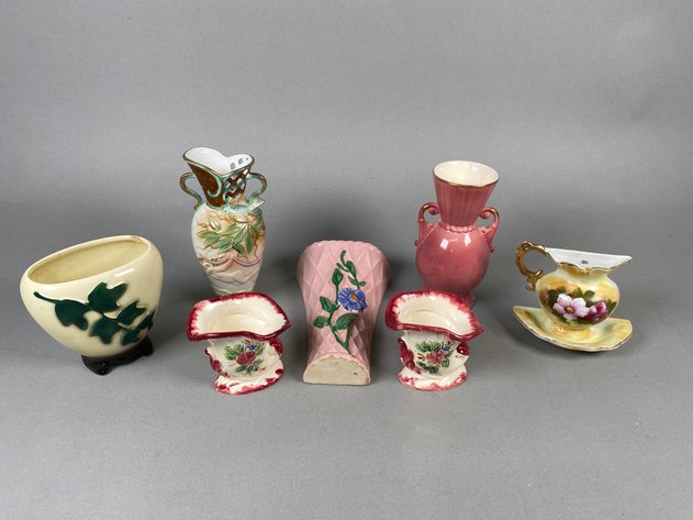 Image for Vintage Royal Copley Vase, Occupied Japan Vase, Pair of Cornucopia Bud Vases & More
