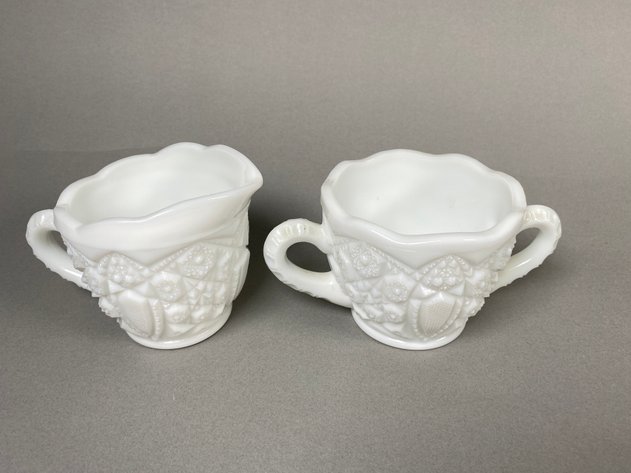 Image for Vintage Blue & White Décor Collection Including Cloisonné Vase, Cobalt Blue Teapot, Milk Glass Creamer & Sugar Set & More