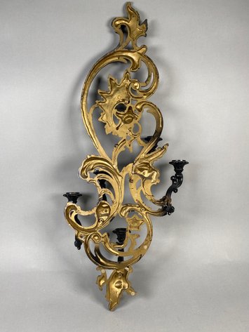 Image for Vintage Syroco Five-Light Wall Candle Sconce with Pair of Gold Metal Hanging Wall Planters