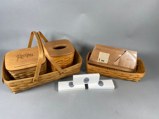 Image for Collection of Longaberger Baskets Including Large Serving Basket, Recipe Basket, Tissue Basket & Bread Basket