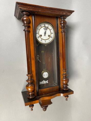 Image for Antique Walnut Regulator Wall clock with Roman Numeral Dial & Glass Door