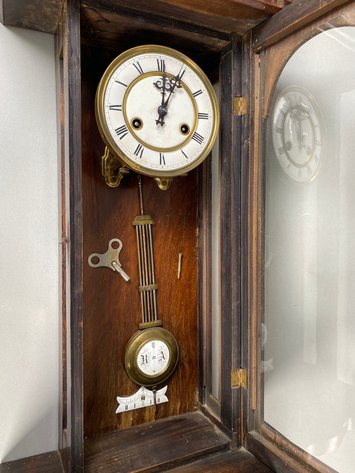 Image for Antique Walnut Regulator Wall clock with Roman Numeral Dial & Glass Door