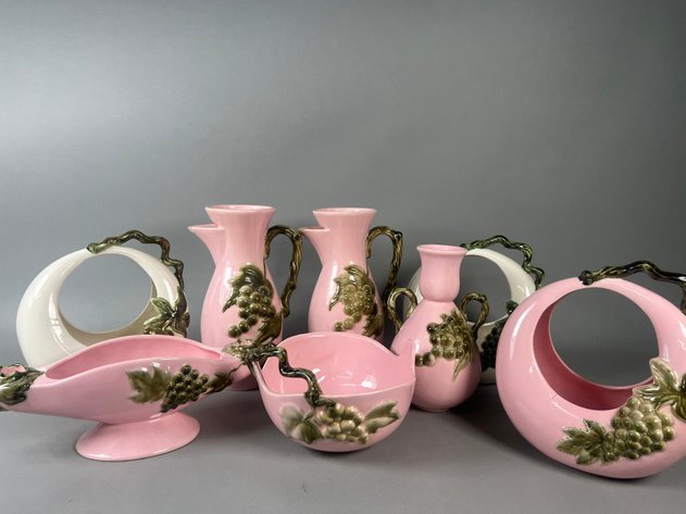 Image for Collection of Vintage Hull Pottery Tokay & Tuscany Pink & White Grape Pottery