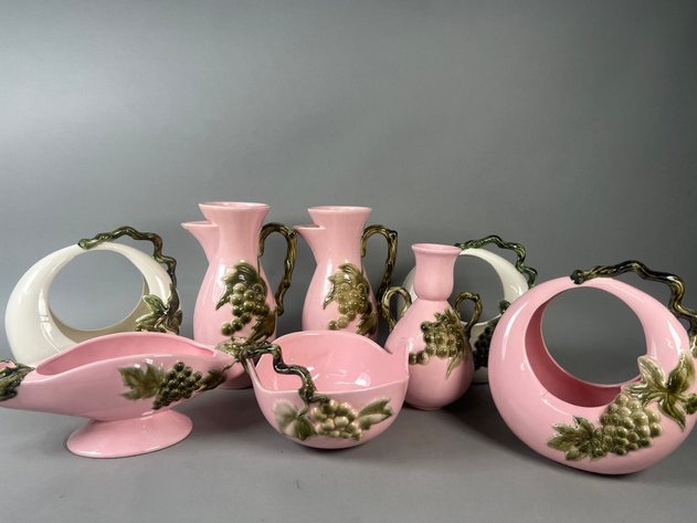 Image for Collection of Vintage Hull Pottery Tokay & Tuscany Pink & White Grape Pottery