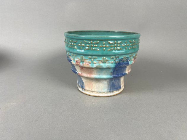 Image for Collection of Vintage Hull Pottery Early Art Stoneware Vases & Jardiniere with Turquoise Multicolor Glaze