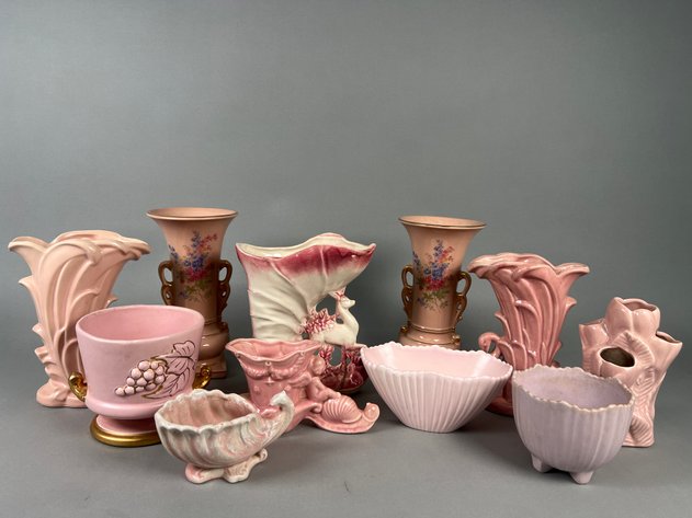 Image for Collection of Vintage Pink Pottery Including McCoy, Hull & More Vases, Planters & Decorative Pieces