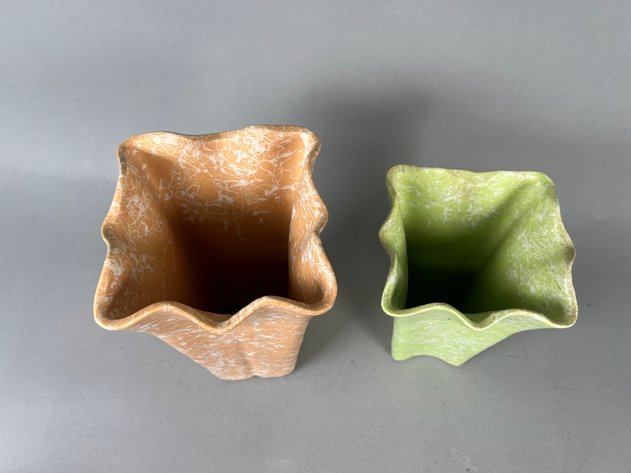 Image for Collection of Vintage Shawnee Pottery Splatter Glaze Vases, Planters & Compote