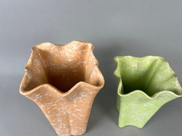 Image for Collection of Vintage Shawnee Pottery Splatter Glaze Vases, Planters & Compote