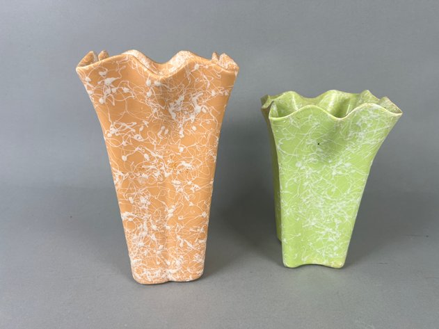 Image for Collection of Vintage Shawnee Pottery Splatter Glaze Vases, Planters & Compote